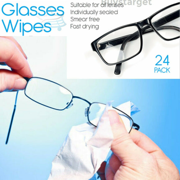 24 SMEAR FREE GLASSES WIPES Optical Lens Glass Cleaner Cleaning Cloth